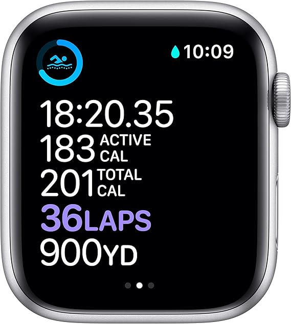 Smartwatch displaying fitness data on a black background